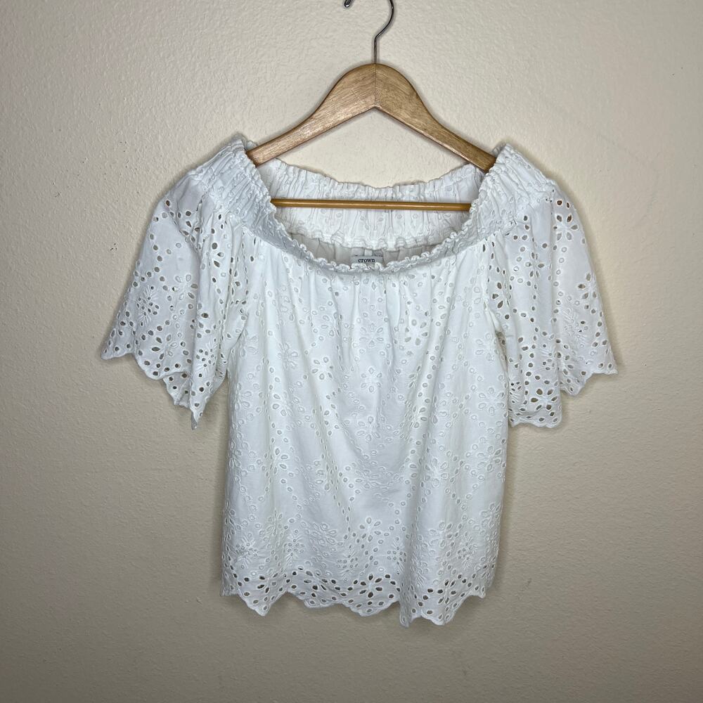 Crown & Ivy White Eyelet Cotton Off Shoulder Blouse Large